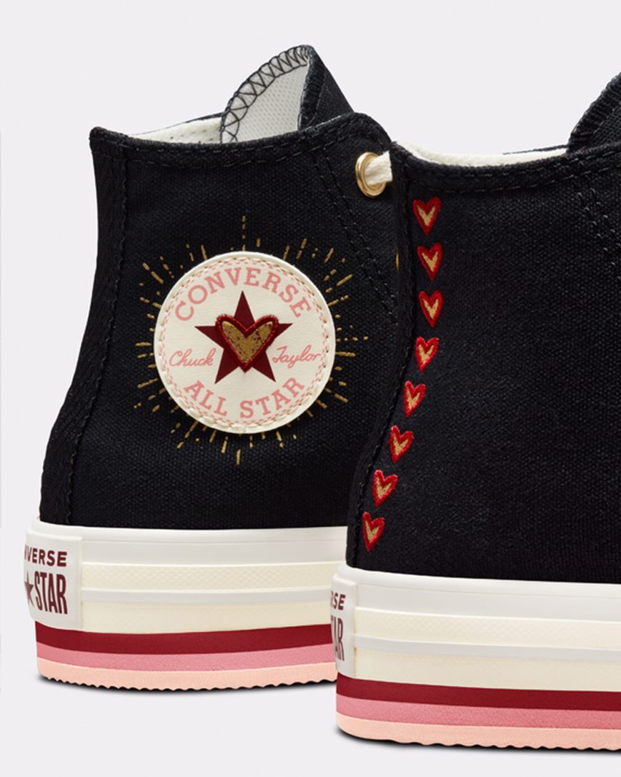 Dívčí Boty Na Platformy Converse Chuck Taylor All Star Lift Hearts Vysoké Černé | CZ UFOT91